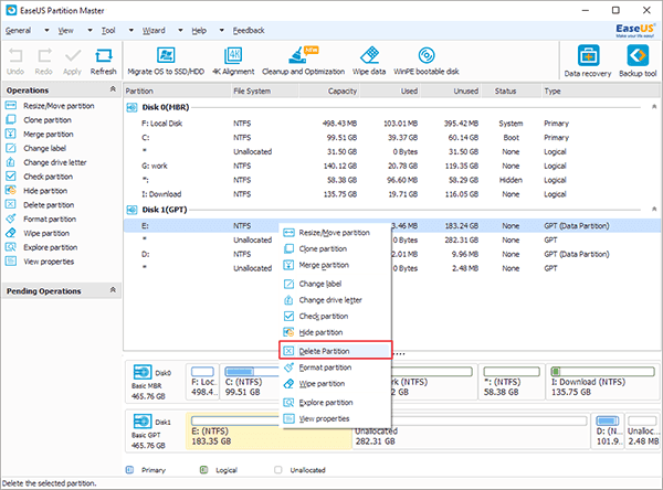 Delete GPT partition