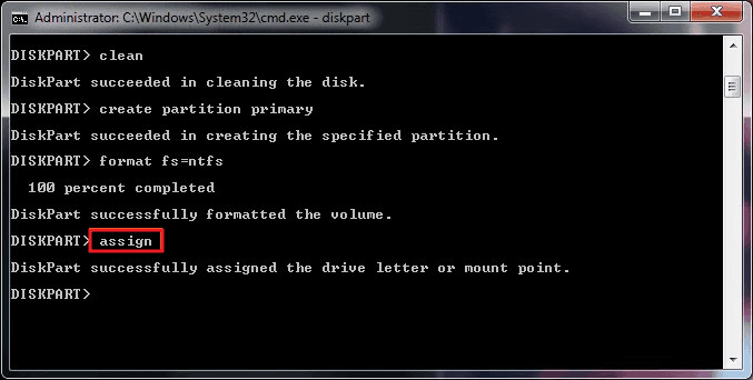 type assign to format usb flash drive using cmd