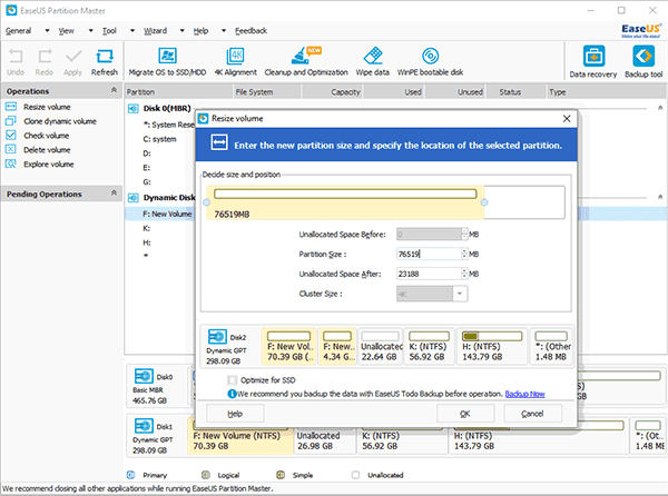 Choose resize dynamic volume