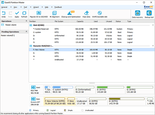 Choose resize volume