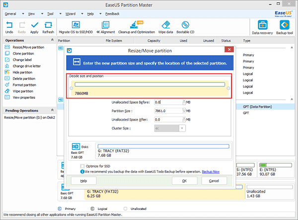 Shrink partition