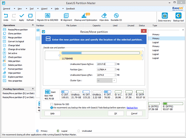 EaseUS Partition Master: Move Partition