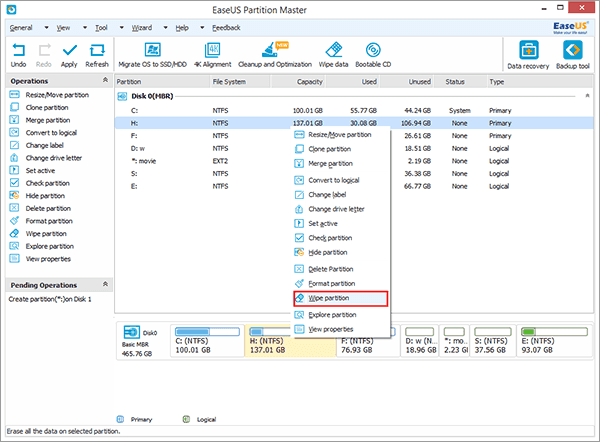 Select wipe partition