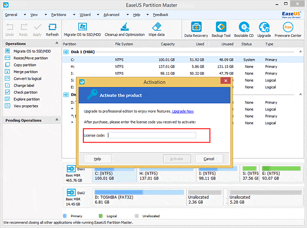 Activate EaseUS Partition Master Free